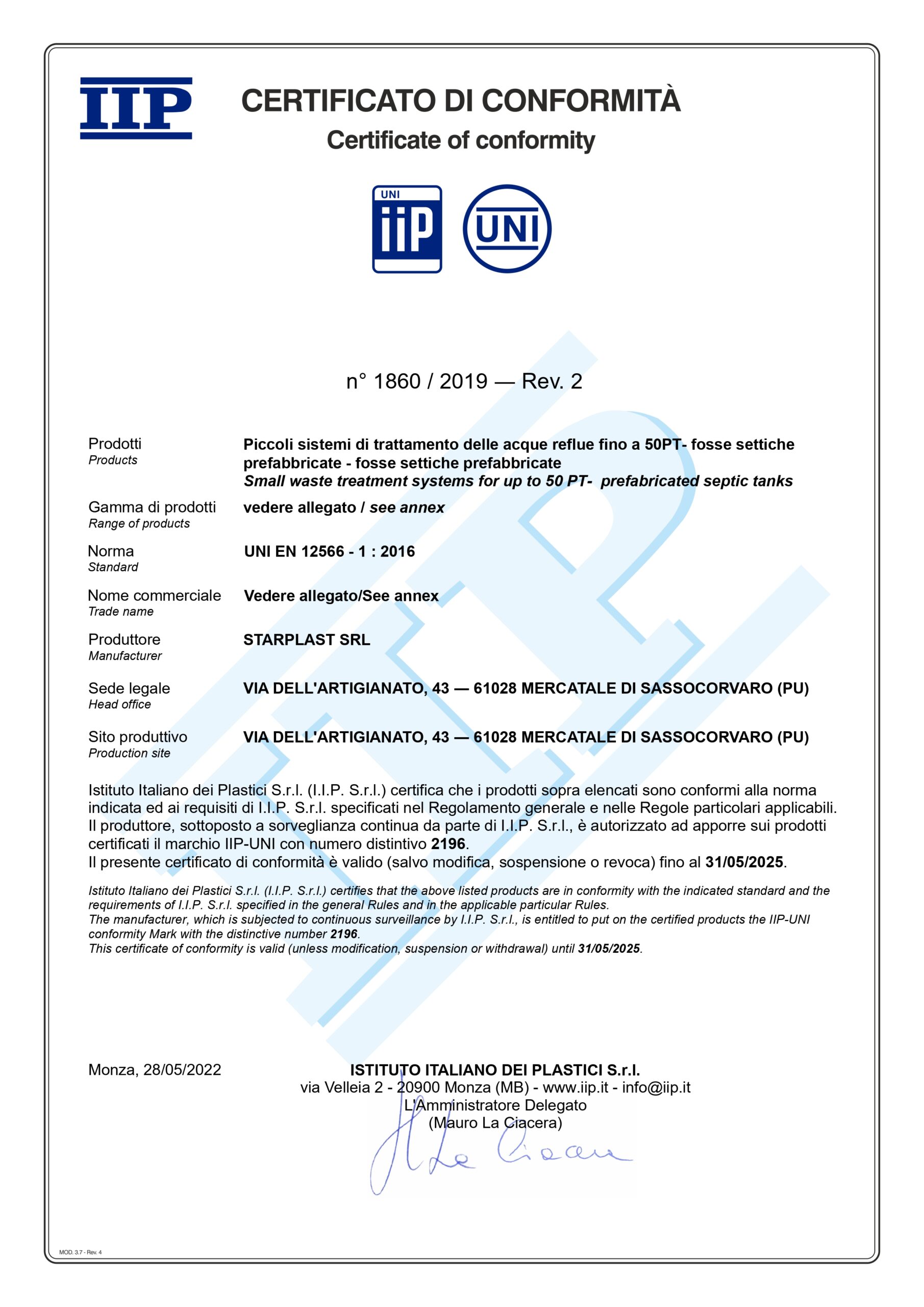 Certifikate nga starplast